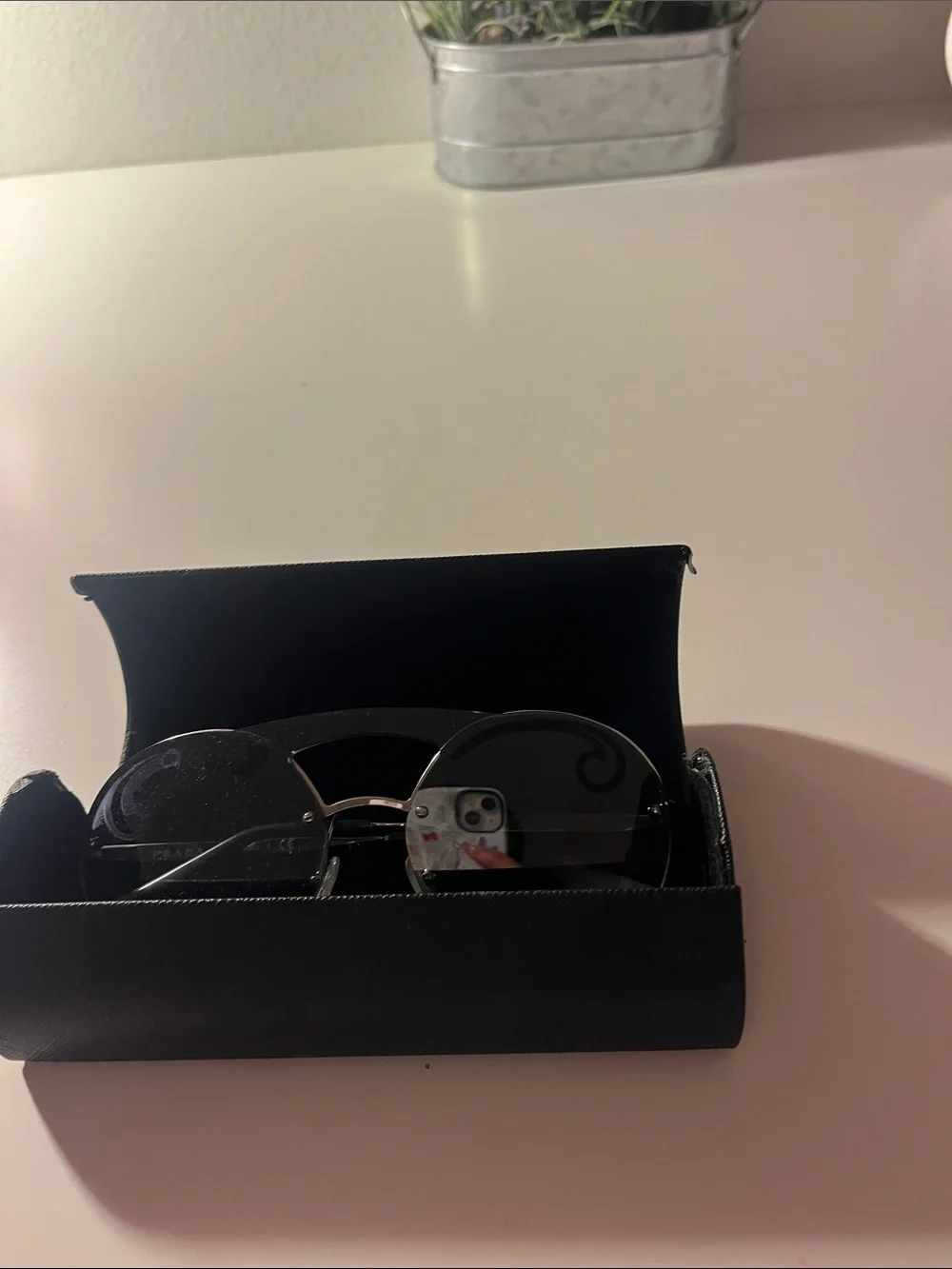 Prada Silver Metal Round Sunglasses with Blued/Gray Gradient Lenses + case